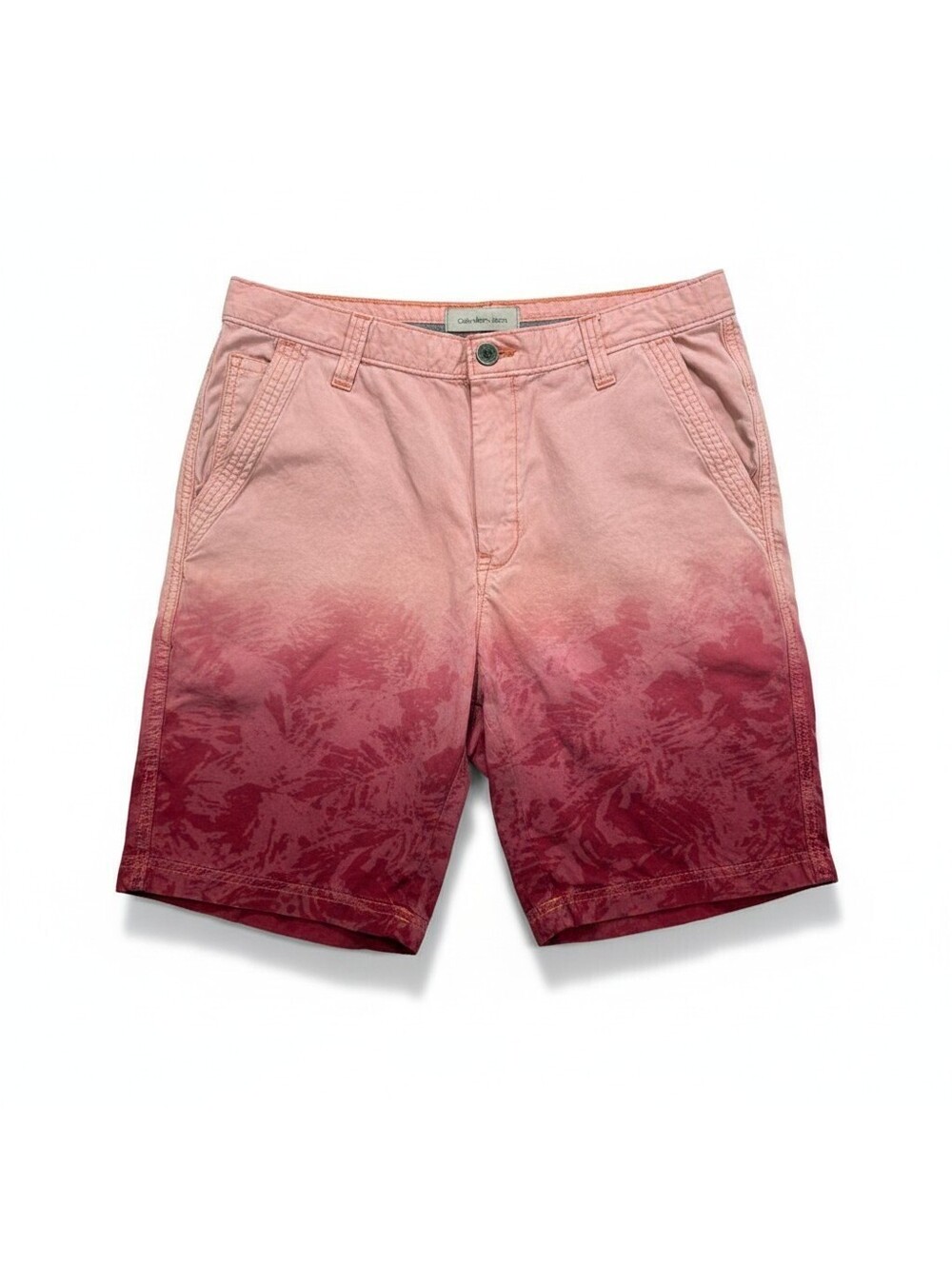 Calvin Klein Jeans Mens 31 Pink Red Ombre Floral Chino Shorts Cotton
